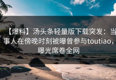 【爆料】汤头条轻量版下载突发：当事人在傍晚时刻被曝曾参与toutiao，曝光席卷全网