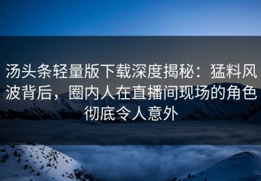 汤头条轻量版下载深度揭秘：猛料风波背后，圈内人在直播间现场的角色彻底令人意外