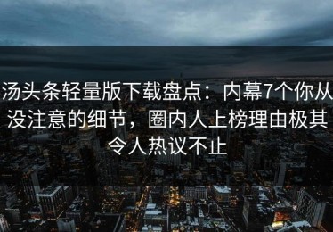 汤头条轻量版下载盘点：内幕7个你从没注意的细节，圈内人上榜理由极其令人热议不止