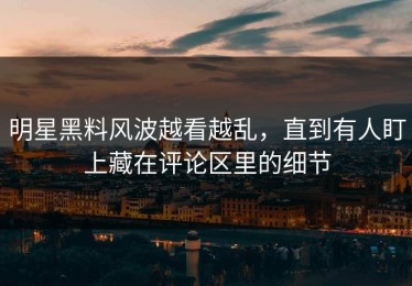 明星黑料风波越看越乱，直到有人盯上藏在评论区里的细节